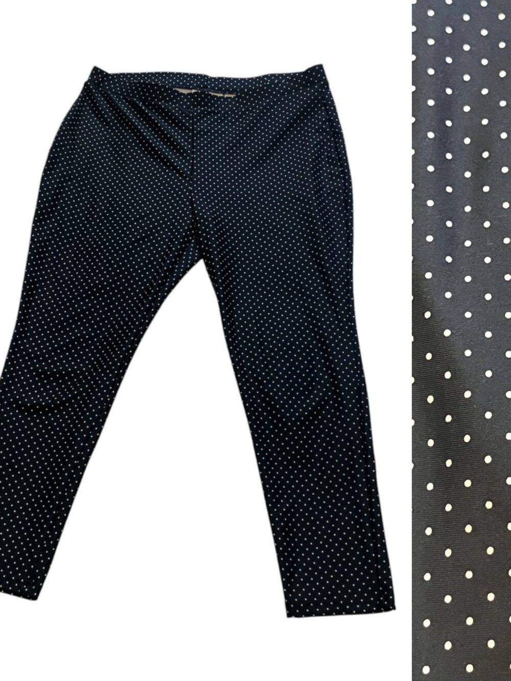 CHICOS Black Polka Dot Stretch Pants Size 2 L Pull On Comfy Relaxed Fit Travel